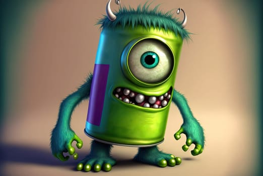 Monster can. Alluminium can with paint as a cute character. Generated AI