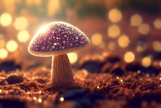 Mystery mushroom on the bump. Fairytale background with mystic mushroom. Generated AI