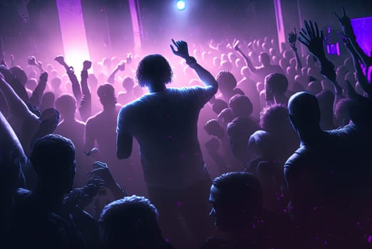 Party people on the show. Night club with lights and dancing people. Party crowd. Generated AI