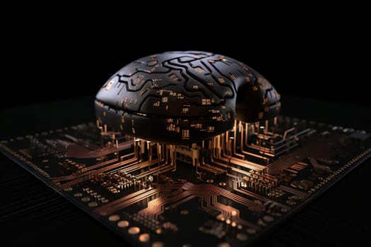 Artificial intelligence science concept with technological AI brain on the circuit board. Generated AI
