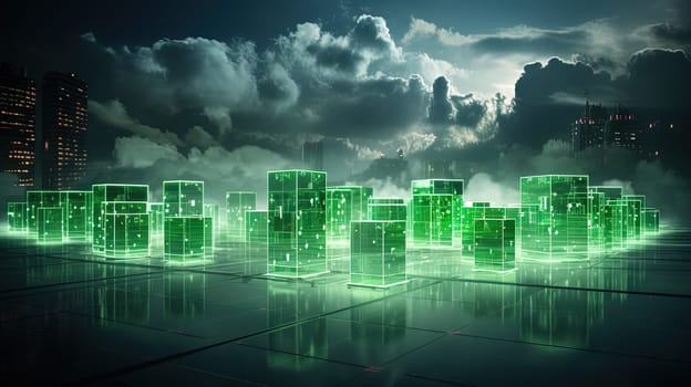 Concept of a digital city with cloud connections. Futuristic network in the clouds. Generated AI