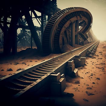 Abandoned industrial interior with old rusty machines. Creepy and dirty technology background. Generative AI illustration