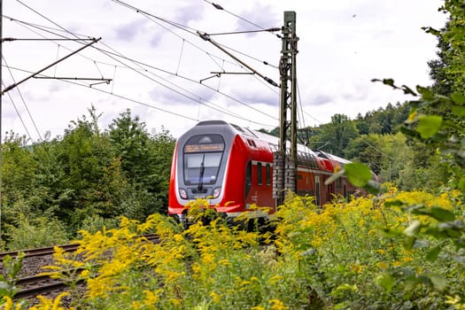 A railcar of a railroad on a free ride through the countryside near Wolken, Germany