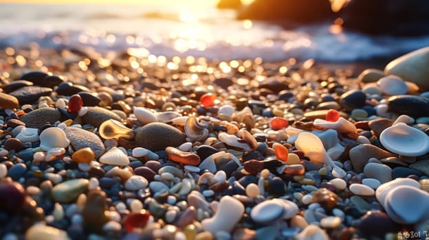 Experience the simplicity of a pebble beach against the backdrop of a clear blue sky. A serene composition capturing the essence of natural beauty and calmness.