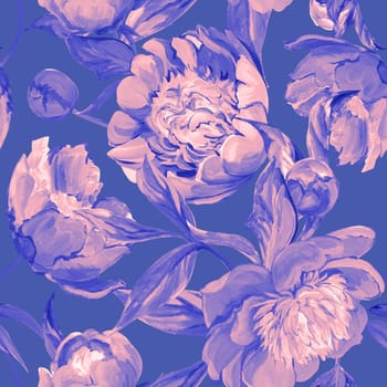 Seamless spring pattern drawn in gouache with pink peonies for trxtile