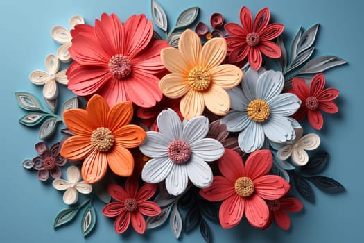 Background of multi-colored flowers cut out of paper.