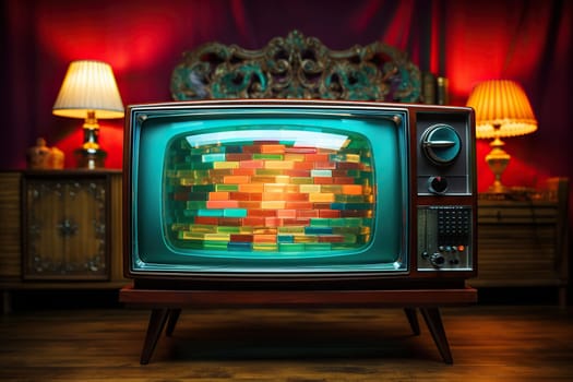 A vintage TV stands on a wooden table on a wooden stand.