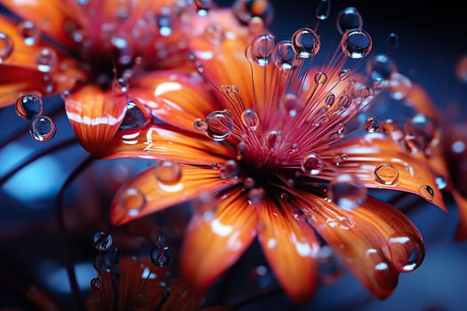 Macro photo of a flower in drops of water. Abstract wallpaper for gadget.