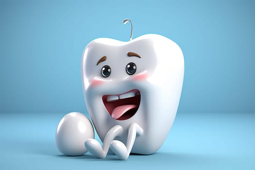 3D image of a healthy cheerful tooth on a blue background.