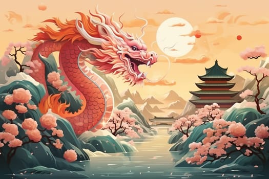 Chinese style dragon paper cut illustration. Chinese New Year