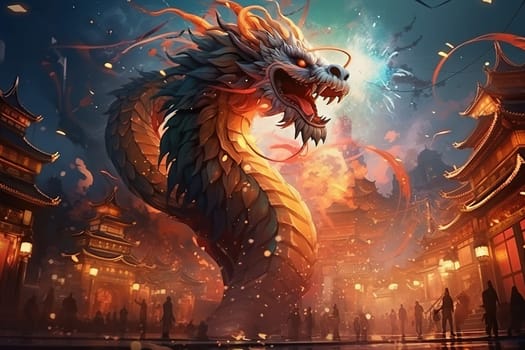 Golden dragon. Dragon made of gold, symbol of the New Year 2024. Chinese New Year. Generated by artificial intelligence