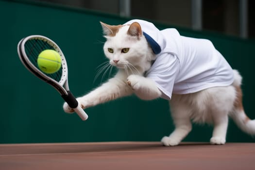 Cat Playing Tennis.A cat catches a tennis ball.