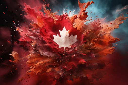 Symbol of Canada. The outline of a white maple leaf in a red splash of color.