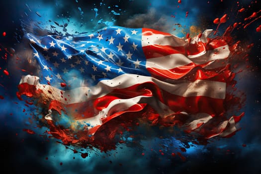 Image of the US flag with a splash of colors.