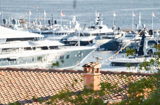 Monaco, Monte Carlo, 01 October 2022 - The famous motorboat exhibition at morning, mega yacht show, novelties of the boating industry. High quality photo