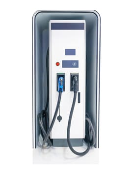 EV Charger isolate on white background .electric vehicle charging station with plug of power cable supply for EV car