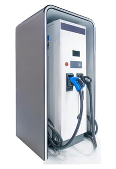 EV Charger isolate on white background .electric vehicle charging station with plug of power cable supply for EV car