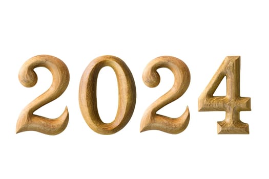 Numbers of year 2024 made by wood isolated on white background