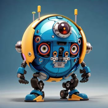 Robot with blue and yellow face and blue eyes 3d rendering. AI Generated.