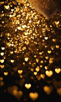 beautiful golden heart on a black background. holidays selective focus. Generative AI,