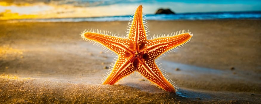 Starfish on the beach in the sea. selective focus. Generative AI,
