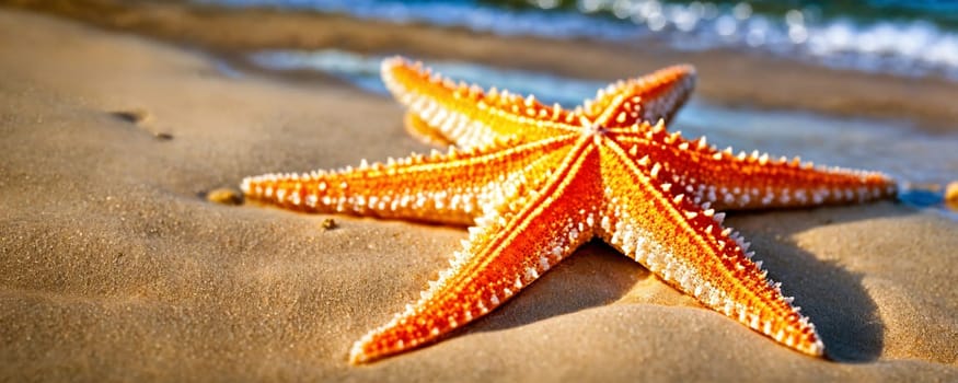 Starfish on the beach in the sea. selective focus. Generative AI,