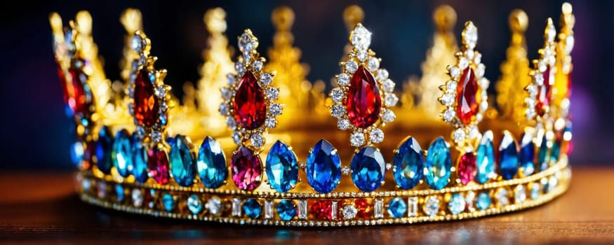 Beautiful silver tiara with diamonds on black background. selective focus. Fashion Generative AI,