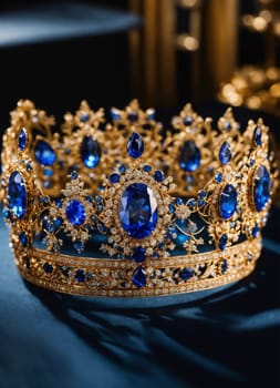 Beautiful silver tiara with diamonds on black background. selective focus. Fashion Generative AI,