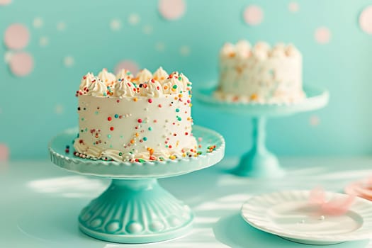 Beautiful cake with cake sprinkles in blue and pink colors. AI generated.