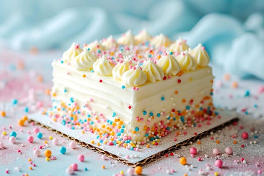 Beautiful cake with cake sprinkles in blue and pink colors. AI generated.