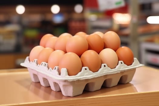 Full fresh eggs of paper tray from hen farm in the package that preserved for sale in wholesale and retail market. ai generated