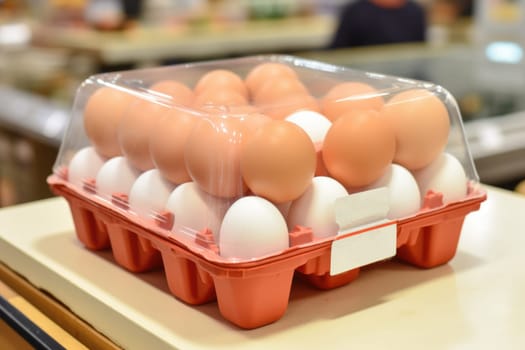 Full fresh eggs of paper tray from hen farm in the package that preserved for sale in wholesale and retail market. ai generated