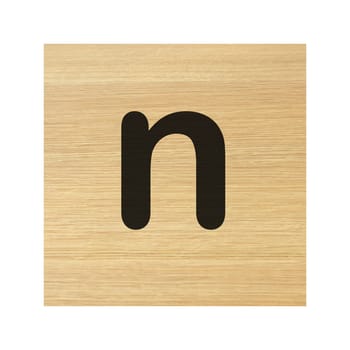 A lower case n wood block on white with clipping path