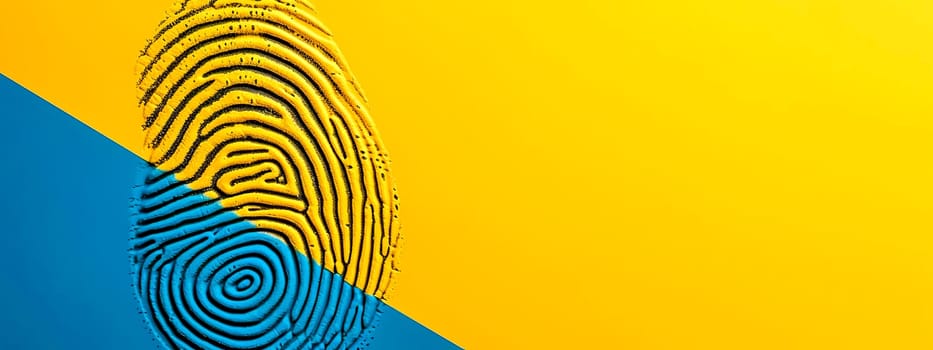 Biometric Fingerprint Identification Technology for Secure Authentication on Blue and Yellow Background, copy space