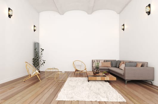 modern bright interiors apartment living room 3D rendering illustration computer generated image