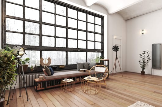 modern living room interior design with furniture. 3D rendering image.