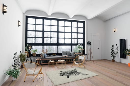 modern living room interior design with furniture. 3D rendering image.