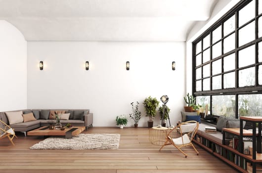 modern living room interior design with furniture. 3D rendering image.