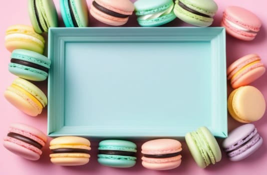 Birthday frame card with cake macarons with space for text in the middle