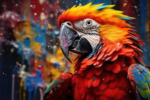 Vibrant Beauty: A Closeup Portrait of a Multicolored Macaw Parrot in the Wild Tropics