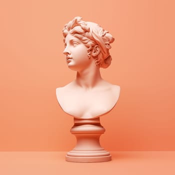 Antique statue of female head on peach background. Greek woman bust.
