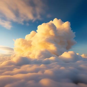 Blue Fluffy Cloud Giant in a Golden-Lit Blue Sky