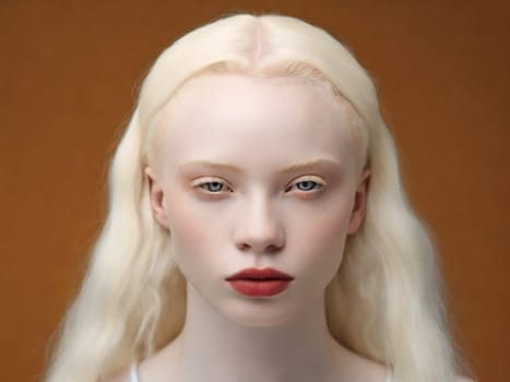 portrait of an albino girl, African appearance with makeup on a dark background. variety and fashion.
