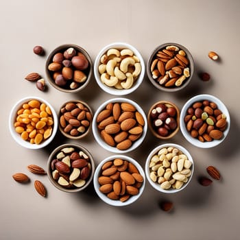 Assorted Types of Nuts in Bowls - Top View