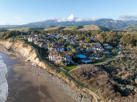 Aerial view of the cliff and beach with ocean in Santa Barbara California, USA