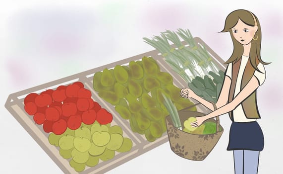 Girl buying fruit and vegetables