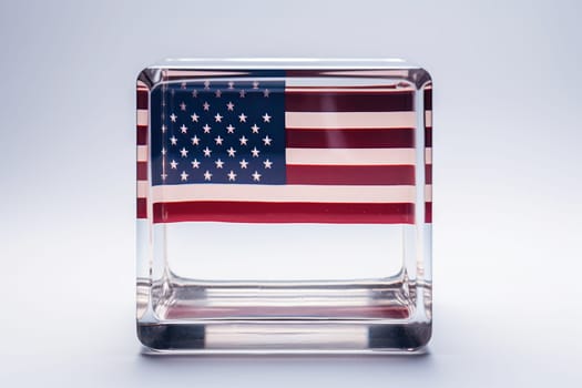 Glass ballot box with USA flag on a white background.