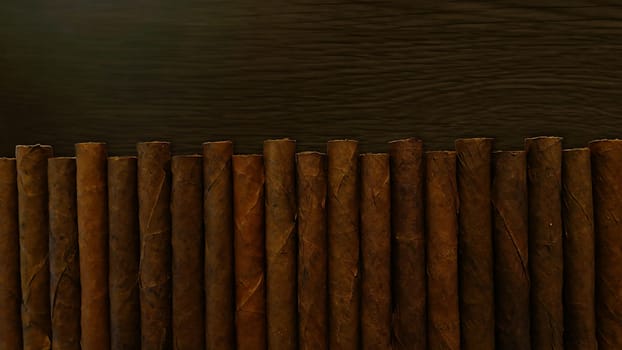 Small cigars lined up. Natural leaf tobacco