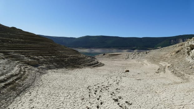 Low water level of the Yesa reservoir in Navarre - October, 2019