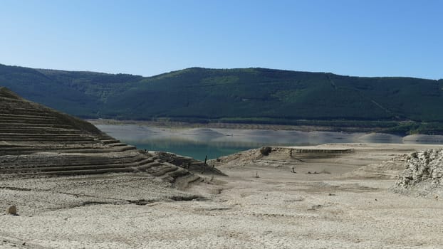 Low water level of the Yesa reservoir in Navarre - October, 2019